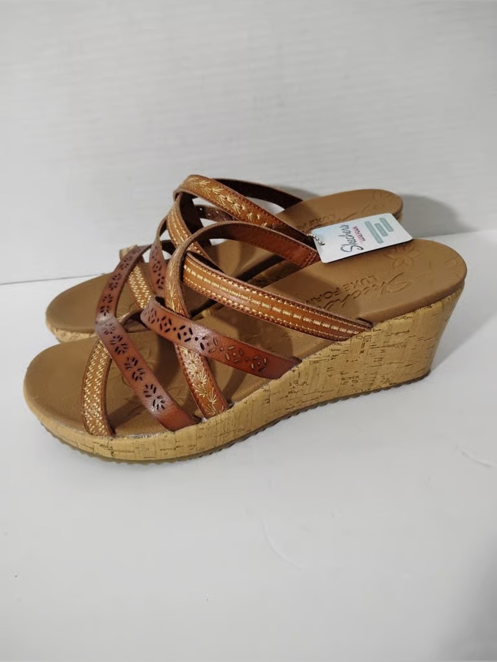 Time and Tru Brown Multi-Strap Wedge Sandals